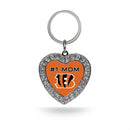 # 1 Mom Bengals Rhinestone Heart Keychain