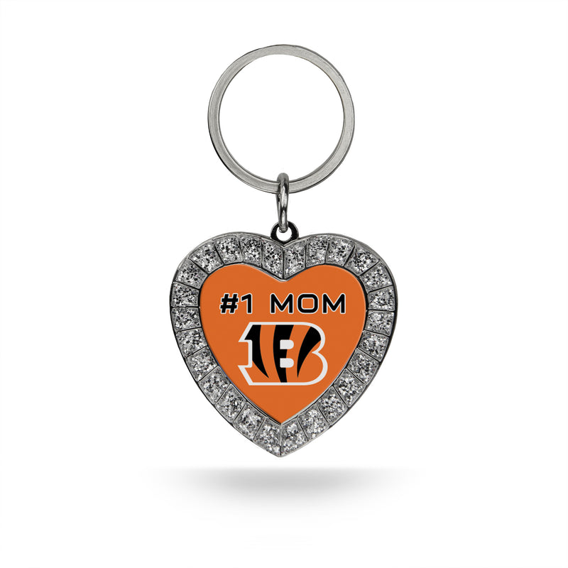 # 1 Mom Bengals Rhinestone Heart Keychain