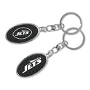 New York Jets Carbon Fiber Design Oval Silver Spinner Keychain