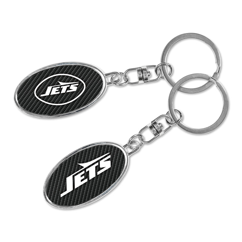 New York Jets Carbon Fiber Design Oval Silver Spinner Keychain