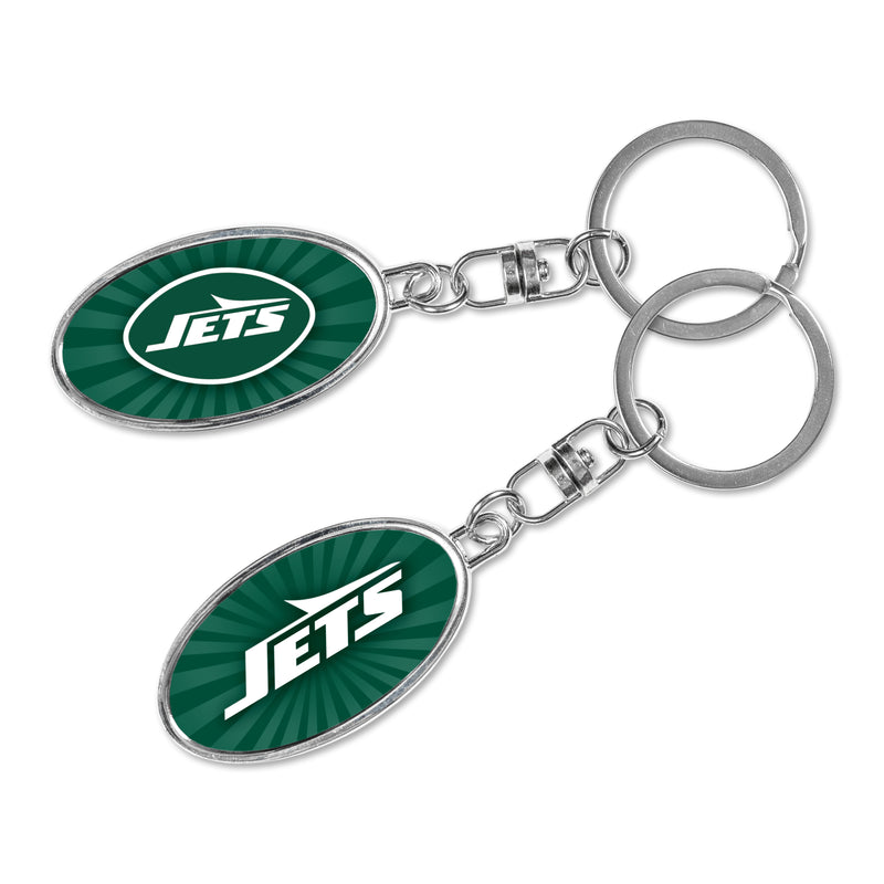 New York Jets Oval Silver Spinner Keychain