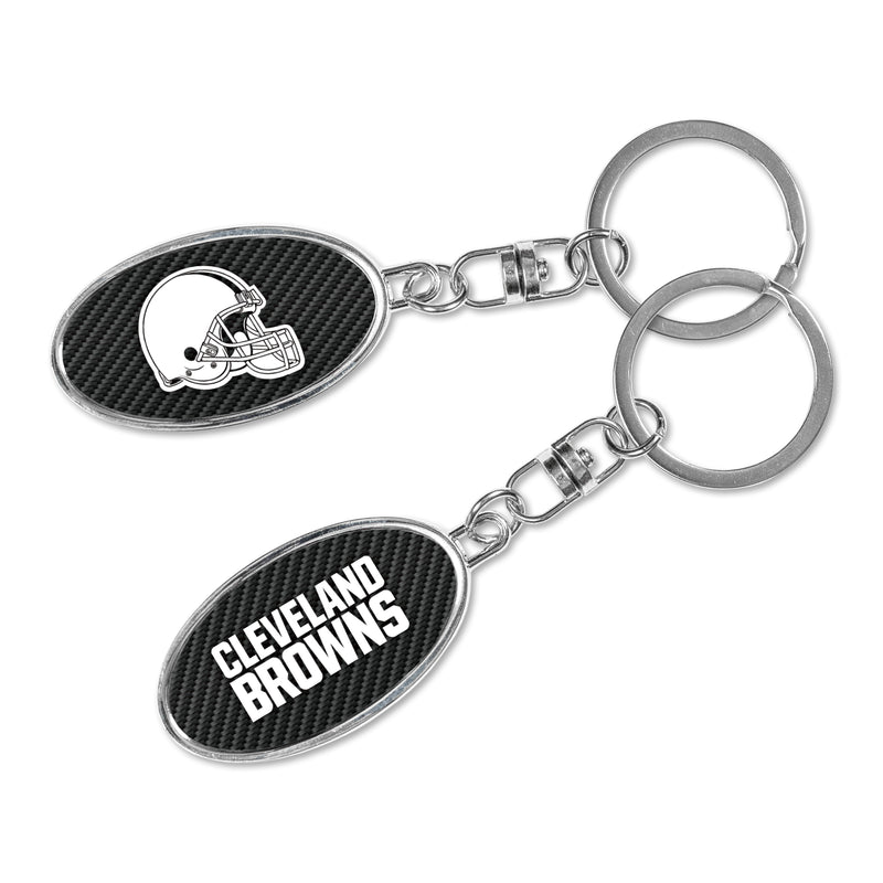 Cleveland Browns Carbon Fiber Design Oval Silver Spinner Keychain