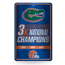 Florida University 3 Time College Football Champs Large Metal Sign