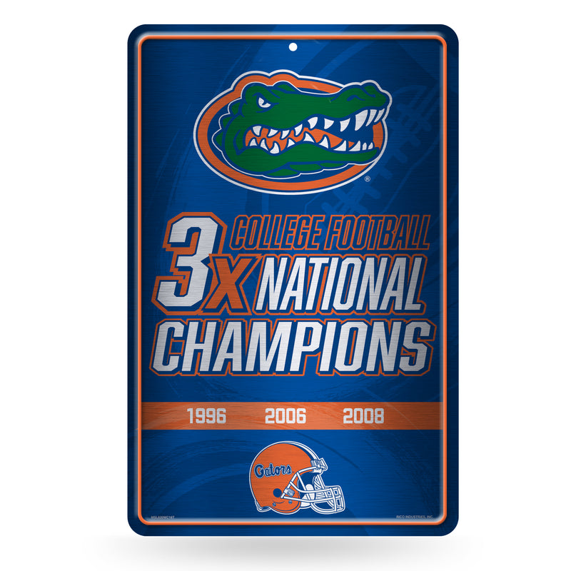 Florida University 3 Time College Football Champs Large Metal Sign