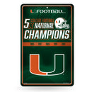Miami University 5 Time College Football Champs Large Metal Wall Sign