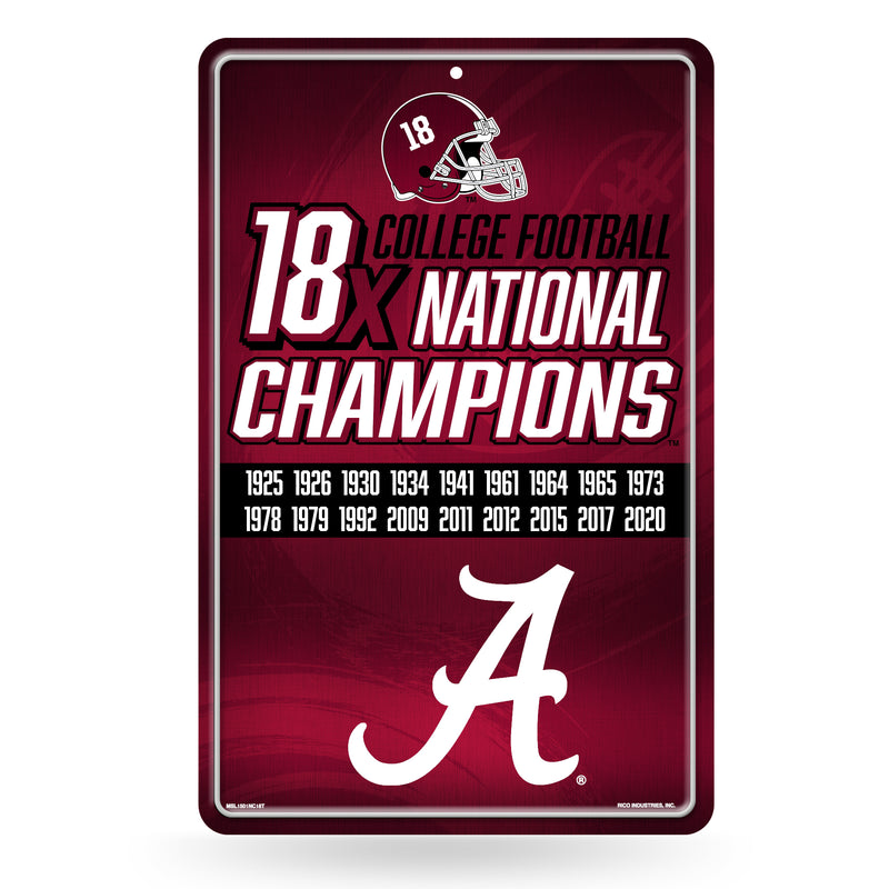 Alabama University 18 Time College Football Champs Large Metal Wall Sign