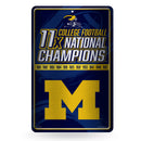 Michigan University 11 Time College Football Champs Large Metal Wall Sign