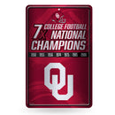Oklahoma University 7 Time College Football Champs Large Metal Wall Sign