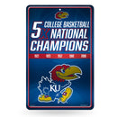 Kansas University 5 Time College Basketball Champs Large Metal Wall Sign