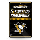 Penguins : 5 Time Stanley Cup Champs Large Metal Wall Sign