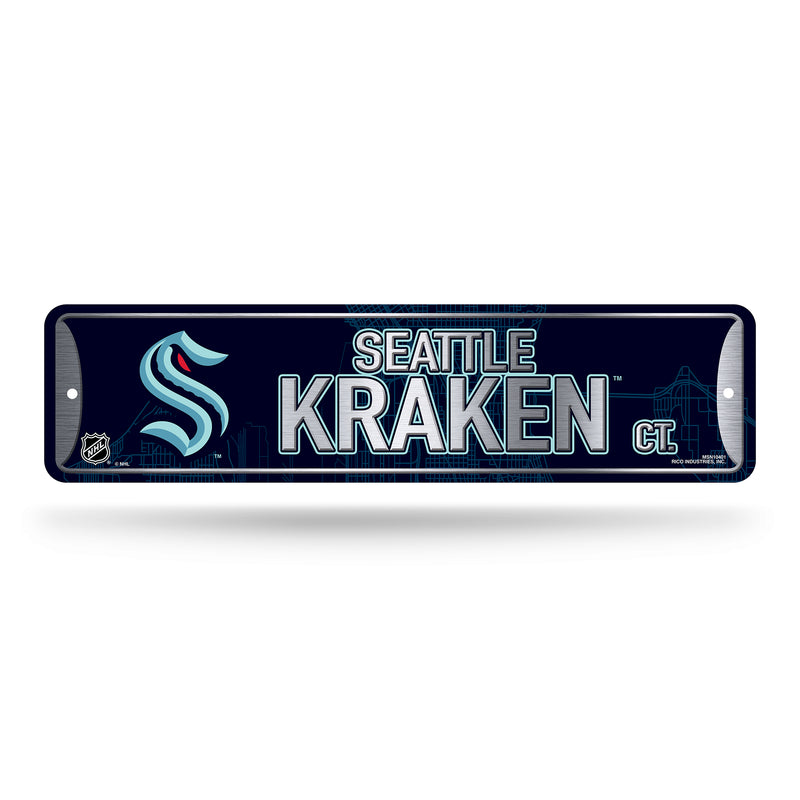 NHL Seattle Kraken Metal Street Sign 4" x 15" Home Décor - Bedroom - Office - Man Cave By Rico Industries