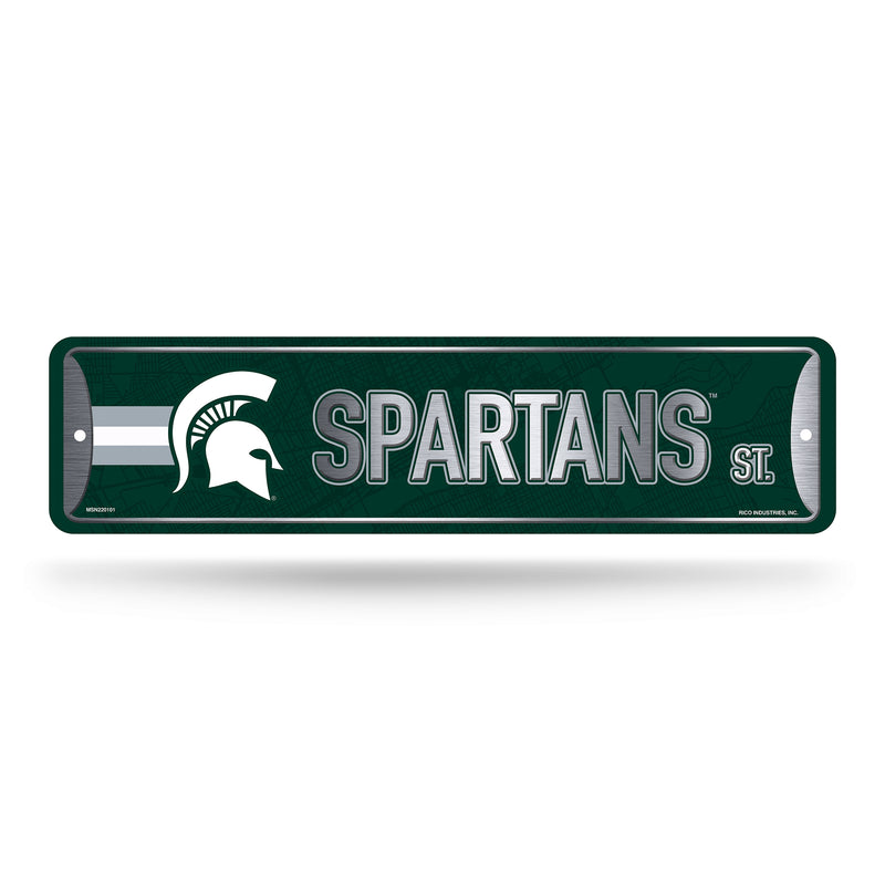 NCAA Michigan State Spartans Metal Street Sign 4" x 15" Home Décor - Bedroom - Office - Man Cave By Rico Industries