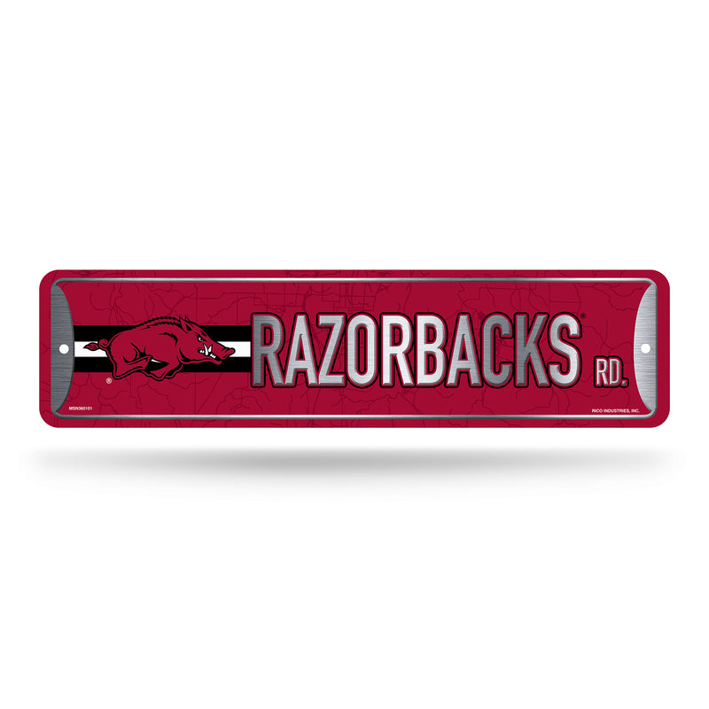 NCAA Arkansas Razorbacks Metal Street Sign 4" x 15" Home Décor - Bedroom - Office - Man Cave By Rico Industries