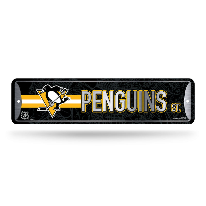 NHL Pittsburgh Penguins Metal Street Sign 4" x 15" Home Décor - Bedroom - Office - Man Cave By Rico Industries