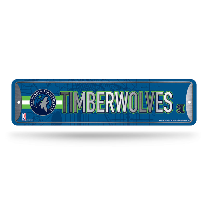 NBA Minnesota Timberwolves Metal Street Sign 4" x 15" Home Décor - Bedroom - Office - Man Cave By Rico Industries