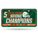 Miami University 5 Time College Football Champs Metal Auto Tag