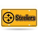 Steelers Metal Auto Tag W/ Black Logo & Gold Wordmark On Gold Background