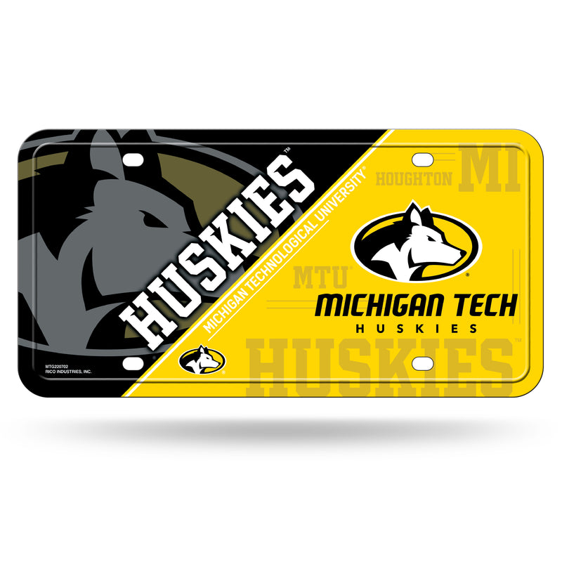 Michigan Tech Huskies Split Design Metal Auto Tag