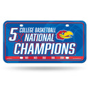 Kansas University 5 Time College Basketball Champs Metal Auto Tag
