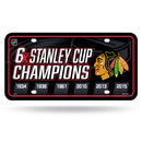 Blackhawks 6 Time Stanley Cup Champs Metal Auto Tag