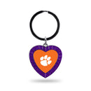Clemson Colored Rhinestone Heart Keychain - Purple