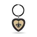 Saints Black Rhinestone Heart Keychain