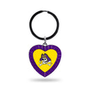 East Carolina Purple Rhinestone Heart Keychain