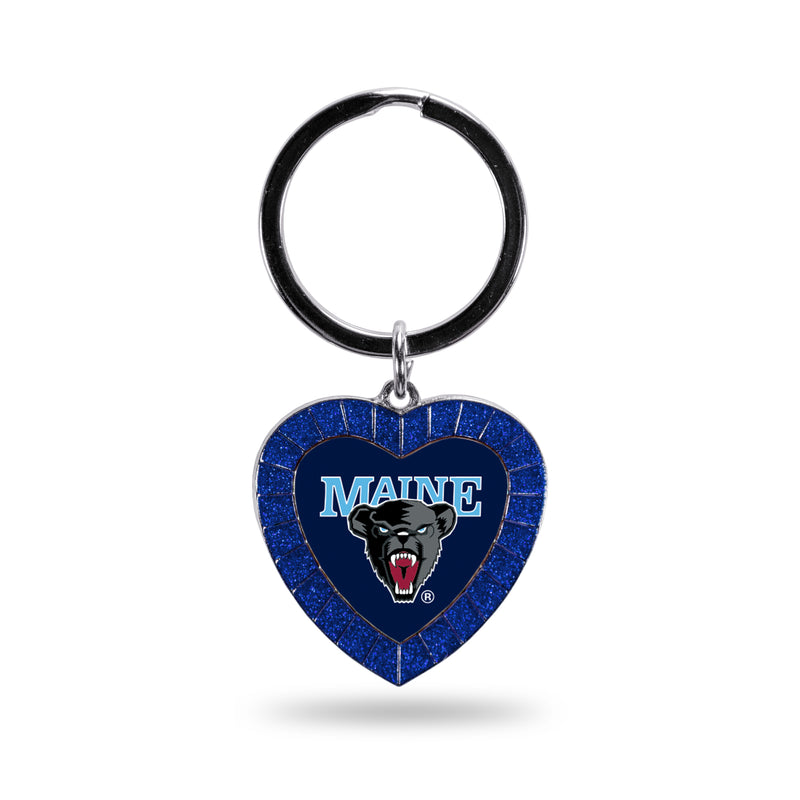 Maine University Colored Rhinestone Heart Keychain - Navy