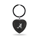 Alabama University - Carbon Fiber Design - Colored Rhinestone Heart Keychain (Black)