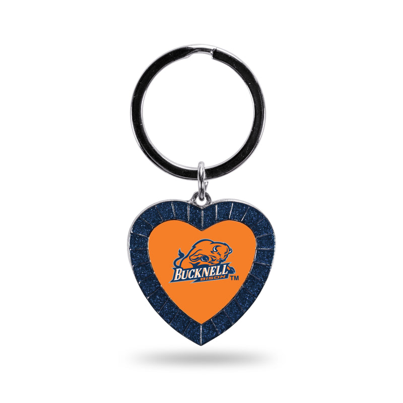 Bucknell Navy Rhinestone Heart Keychain