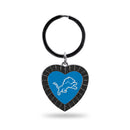Detroit Lions Black Rhinestone Heart Keychain