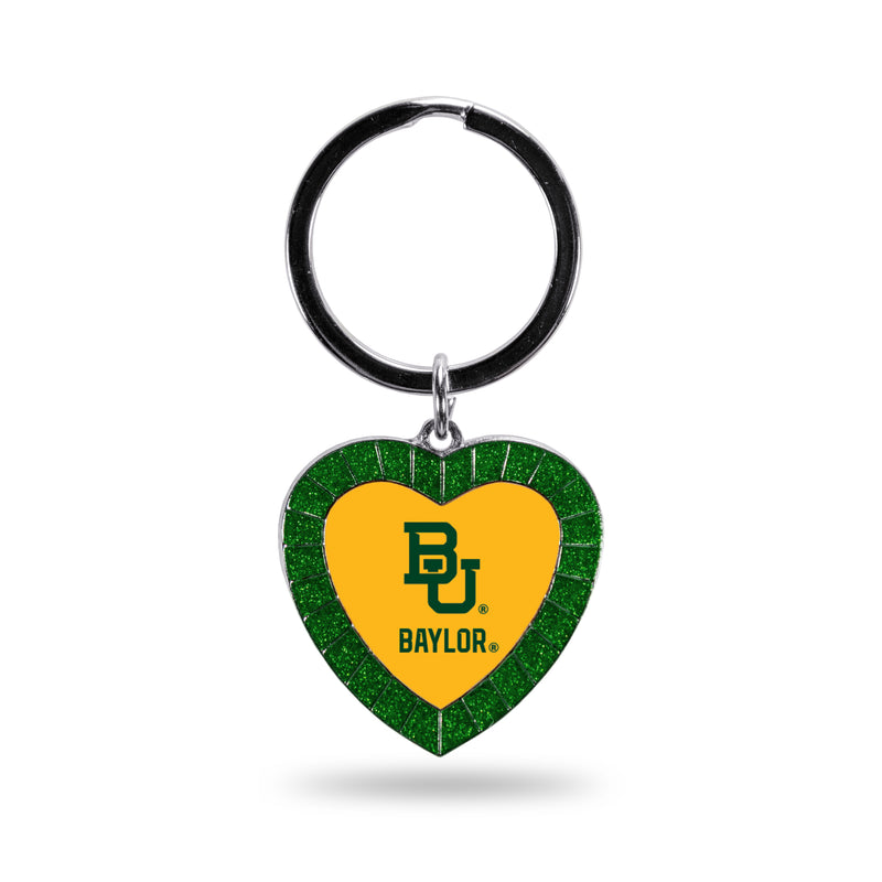 Baylor Green Rhinestone Heart Keychain