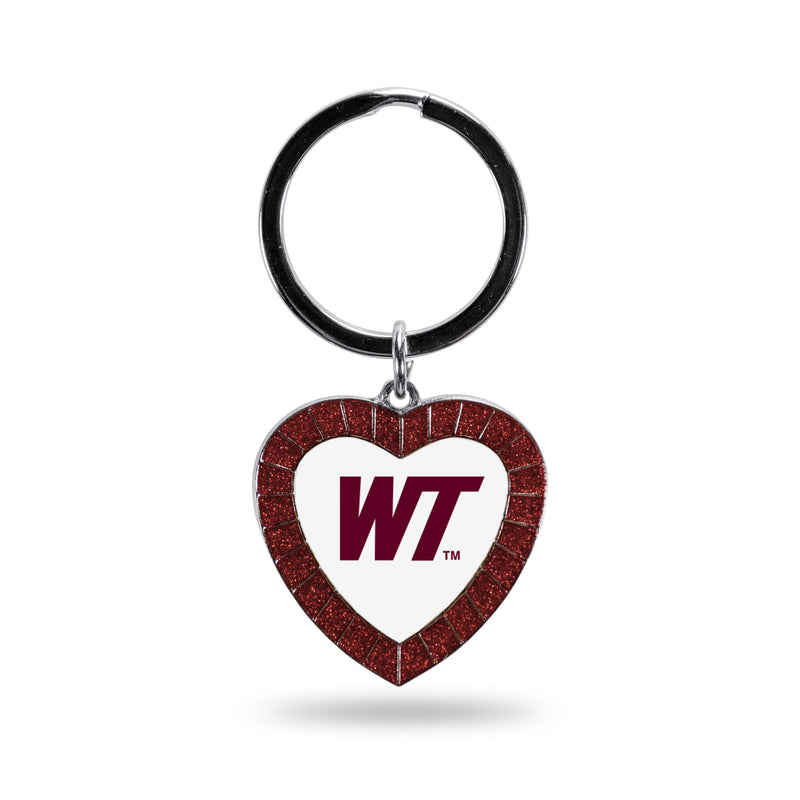 West Texas A&M Maroon Rhinestone Heart Keychain