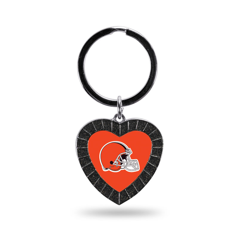 Cleveland Browns Colored Rhinestone Heart Keychain - Black