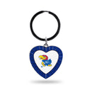 Kansas University Royal Rhinestone Heart Keychain