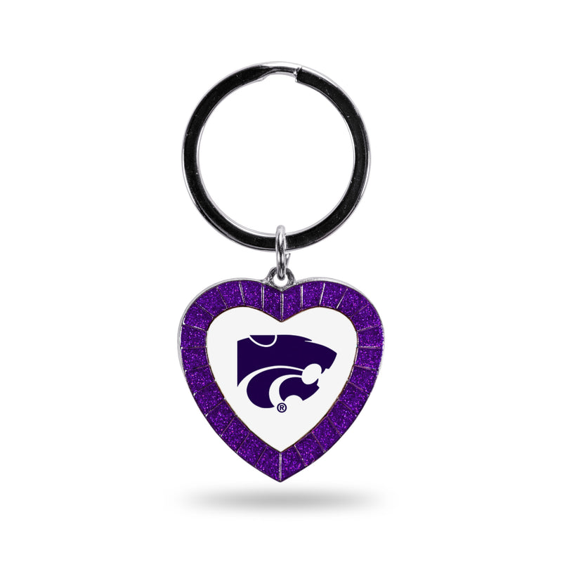 Kansas State University Purple Rhinestone Heart Keychain