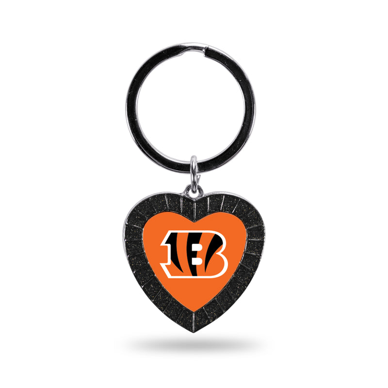 Bengals Black Rhinestone Heart Keychain