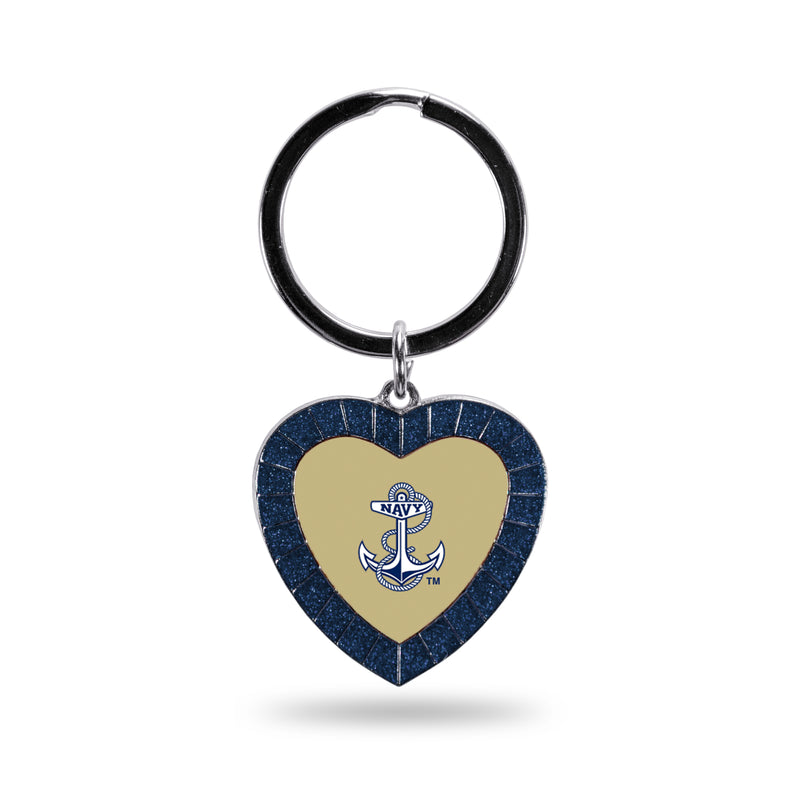 US Naval Academy Colored Rhinestone Heart Keychain - Navy
