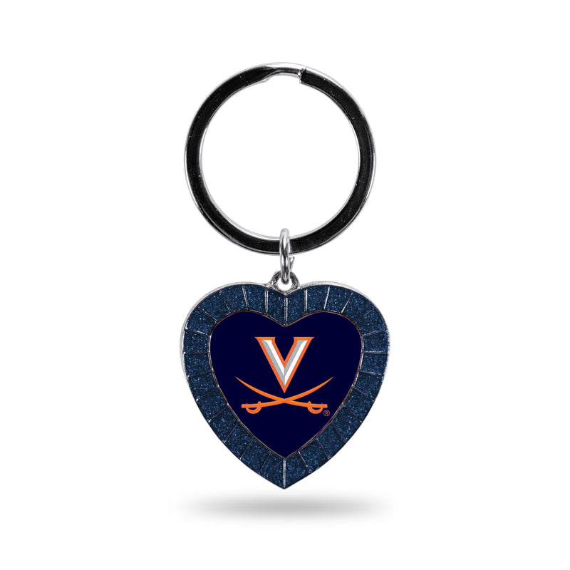 Virginia University Colored Rhinestone Heart Keychain - Navy
