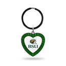 Bemidji State Green Rhinestone Heart Keychain