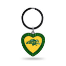 North Dakota State Green Rhinestone Heart Keychain