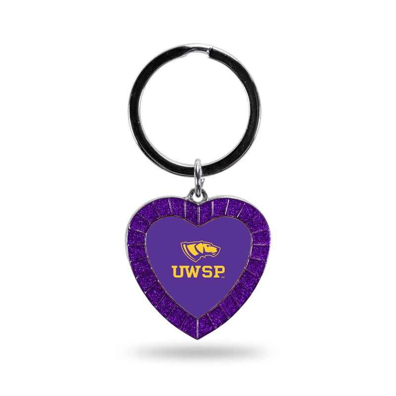 Wisconsin - Stevens Point Colored Rhinestone Heart Keychain - Purple