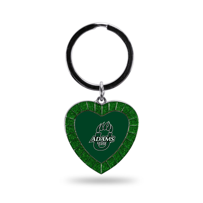 Adams State University Colored Rhinestone Heart Keychain - Green