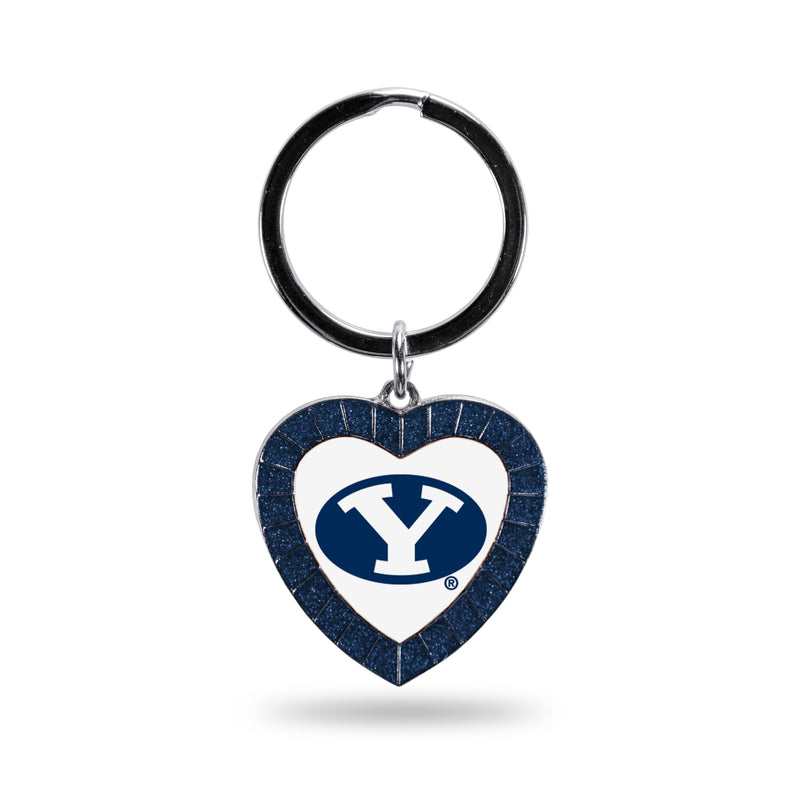Byu Navy Rhinestone Heart Keychain