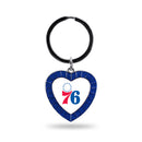 76ers Colored Rhinestone Heart Keychain - Royal