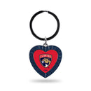 Panthers - Fl Colored Rhinestone Heart Keychain - Navy