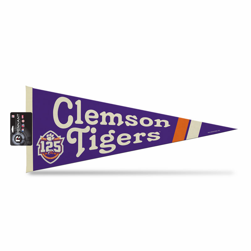 Clemson 125Th Anniversary Logo Soft Felt Carded Pennant (12"X30") W/ Vintage Look