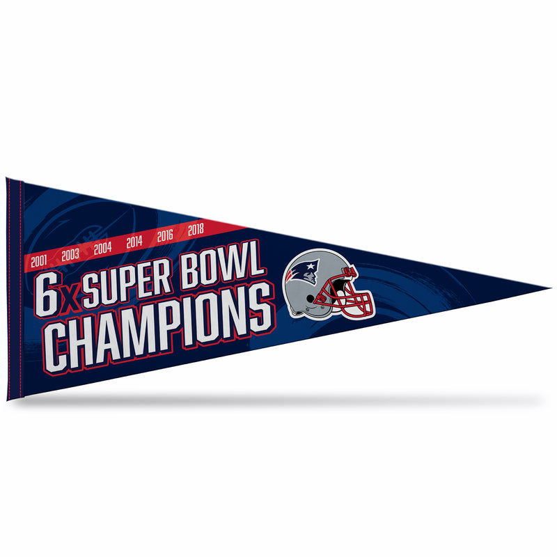 Patriots 6 Time Super Bowl Champs  Soft Felt Carded Pennant (12X30)