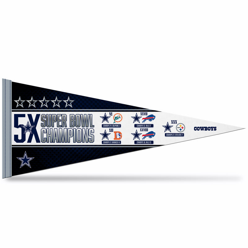 Cowboys 5 Time Super Bowl Champs Soft Felt 12" X 30" Pennant With Header Card
