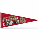 49Ers 5 Time Super Bowl Champs  Soft Felt Carded Pennant (12X30)